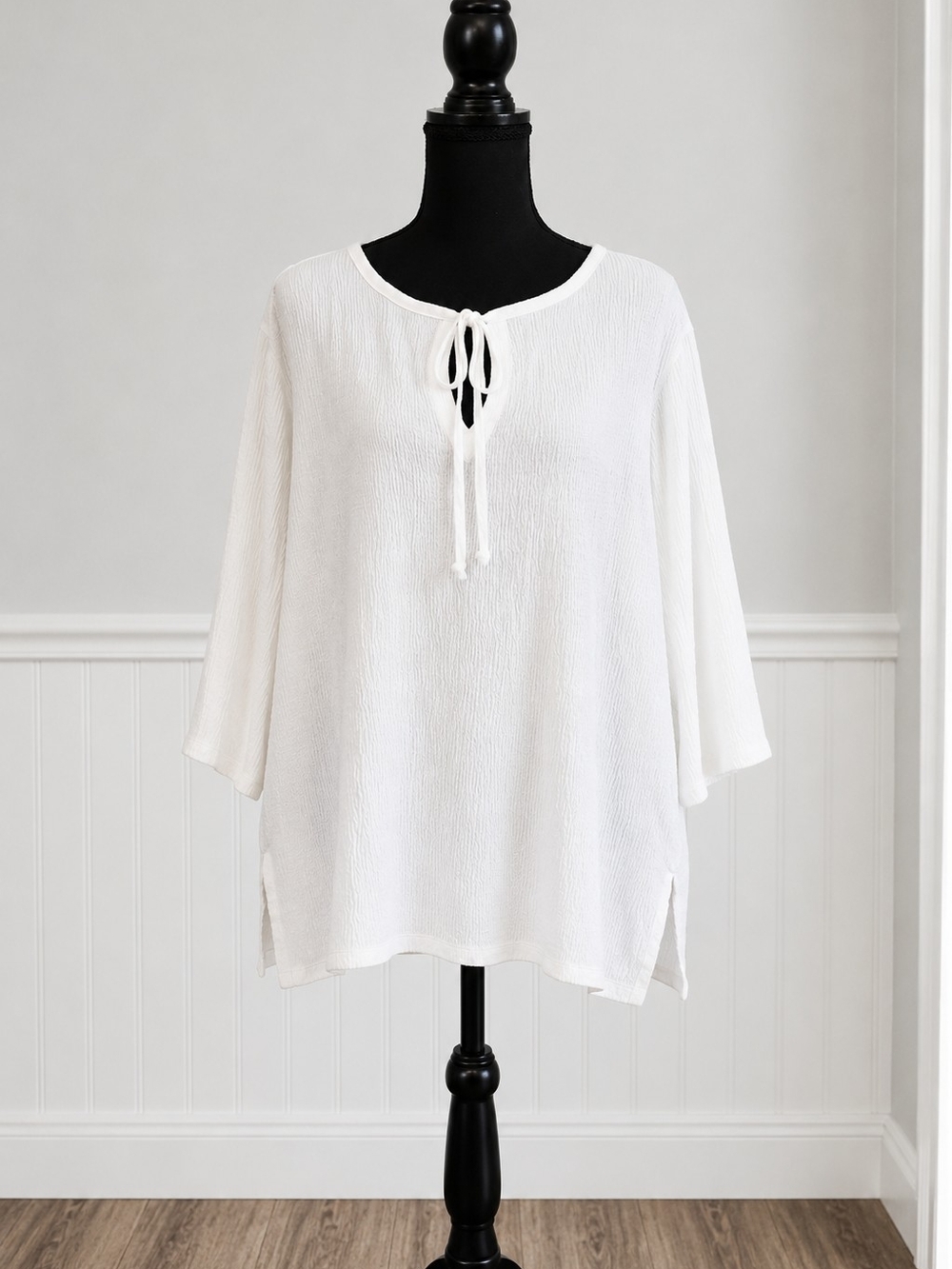 Sun Bay (Missy) Lightweight White Tie-Neck Boho Top/Coverup